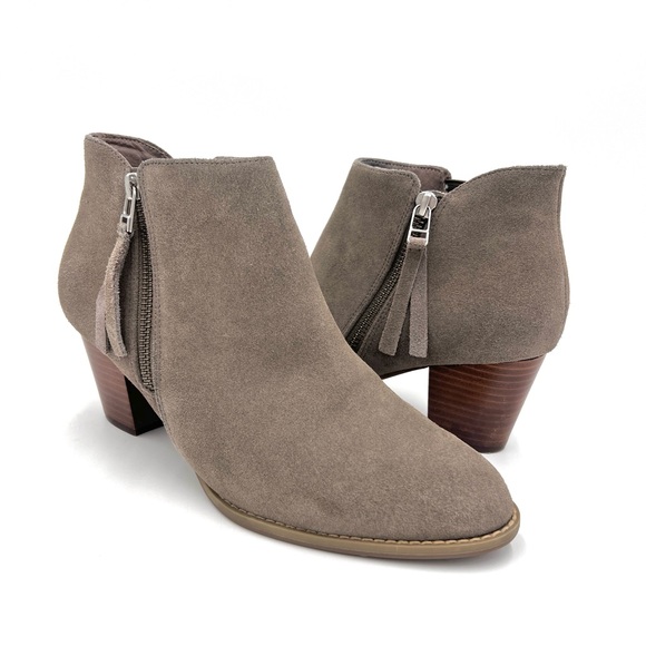 Vionic Sterling Taupe Suede Side Zip Booties Size 8 - Picture 1 of 12